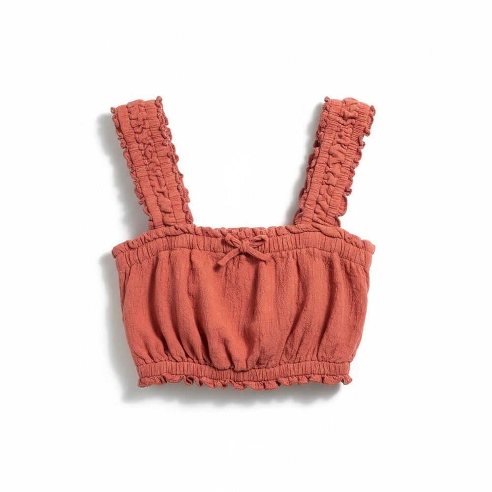Billabong Smocked Crop Top Coral Boho Coastal Cowgirl Cottagecore S